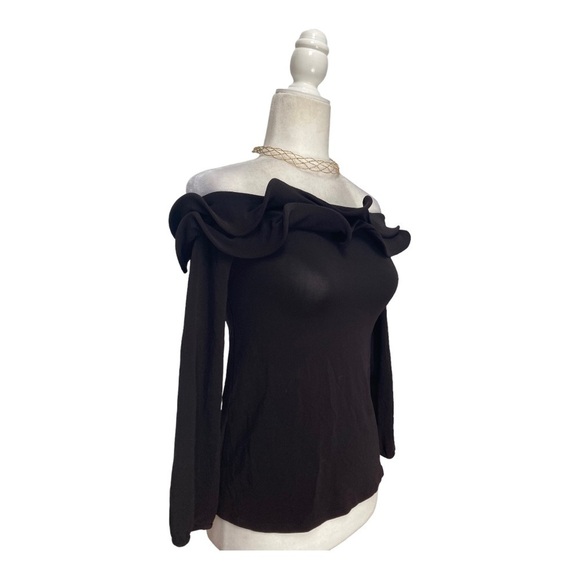 Armani Collezioni Off the Shoulder Ruffle top in Black - Picture 6 of 10